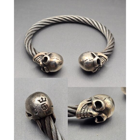 Gaboratory Other - VTG Gaboratory Sterling Silver & Steel Gothic Skull Torque Cuff Bracelet 7.5"